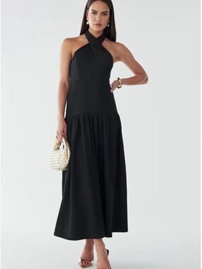 Elegant Black Halter Maxi Dress